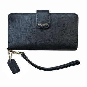 Coach Tech Wallet Wristlet in Black Crossgrain Leather